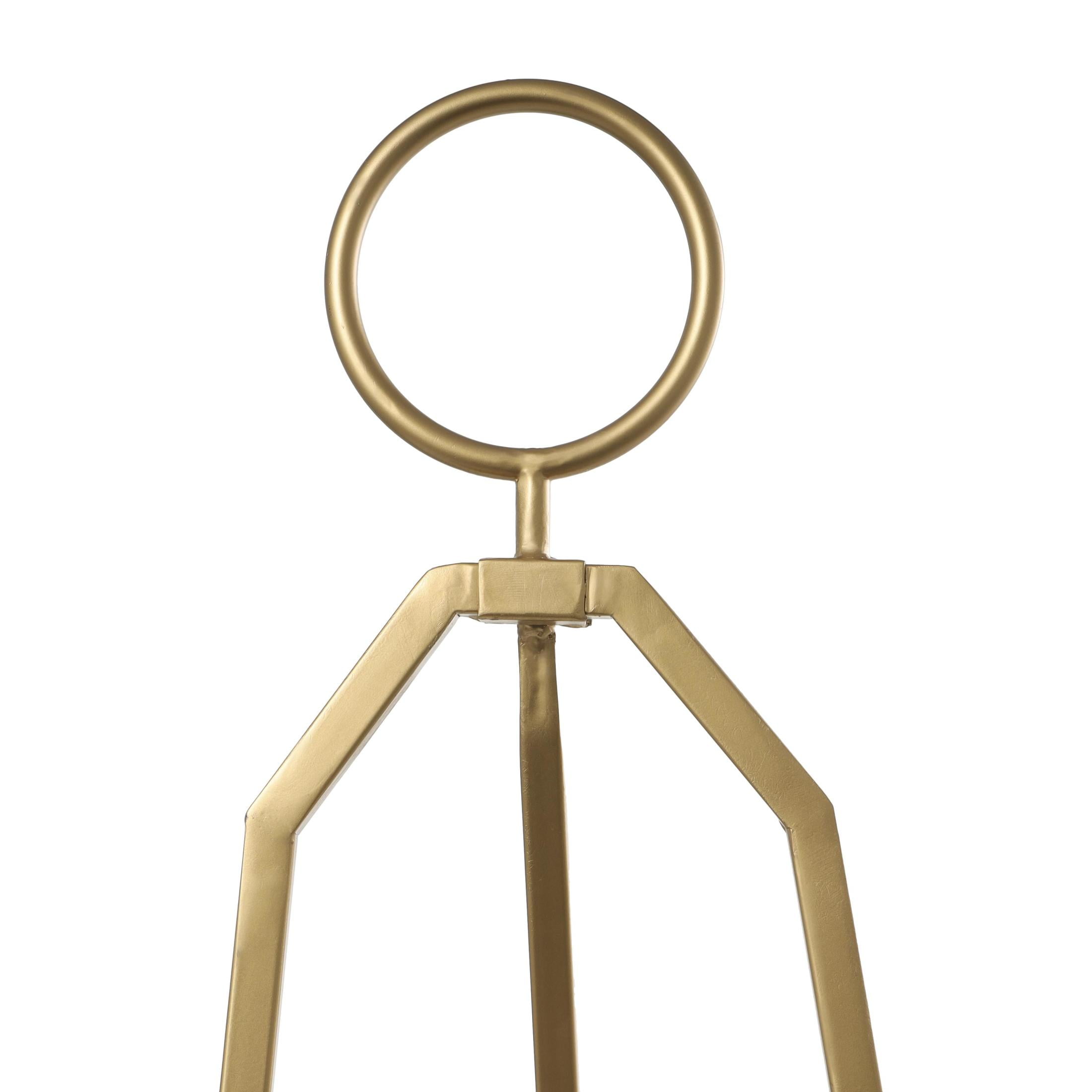 DecMode 18" x 52" Gold Metal Tall Adjustable Floor 3 Tier Easel with Circular Ring Top, 1-Piece
