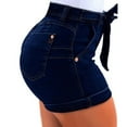 thumbnail image 2 of Langwyqu Women's High Waist Stretch Denim Shorts Lace-up Casual Shorts, 2 of 5