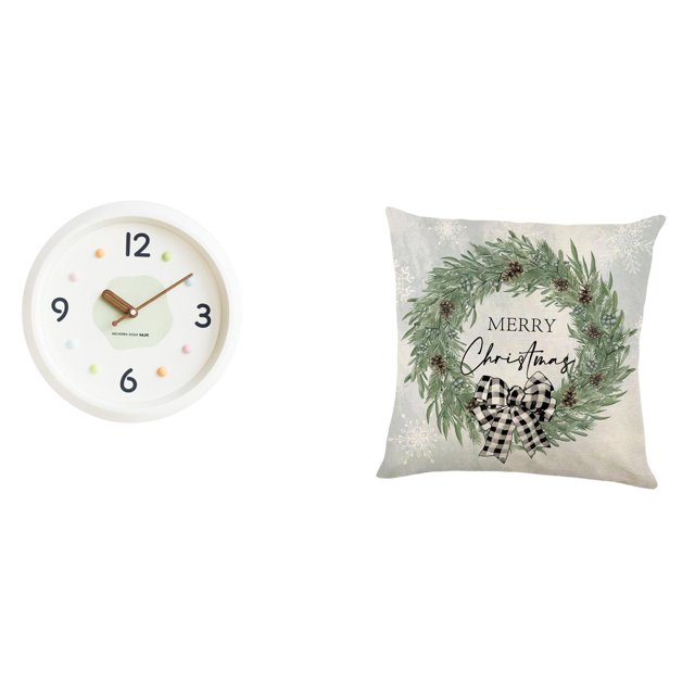 Reloj de pared decorativo moderno y funda de almohada navideña para el hogar, la oficina, la sala de estudio, el sofá, el interior del coche, números