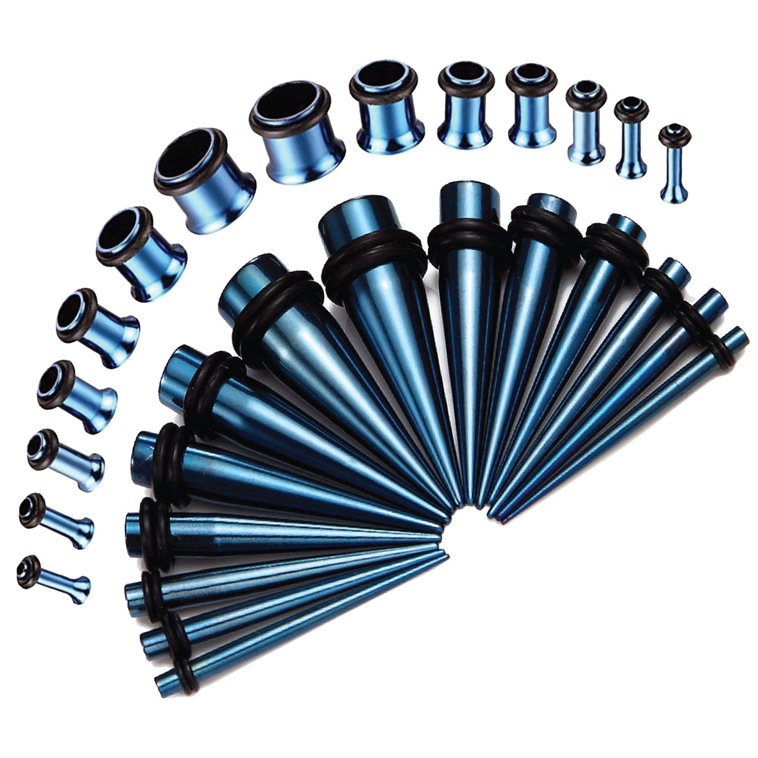 BodyJ4You 36PC Gauges Kit Ear Lobe Stretching Set Single Flare Tunnel