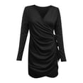 thumbnail image 3 of Fashion Women Sleeve V-Neck Long Slim Fit Buttocks Irregular Dress, 3 of 4