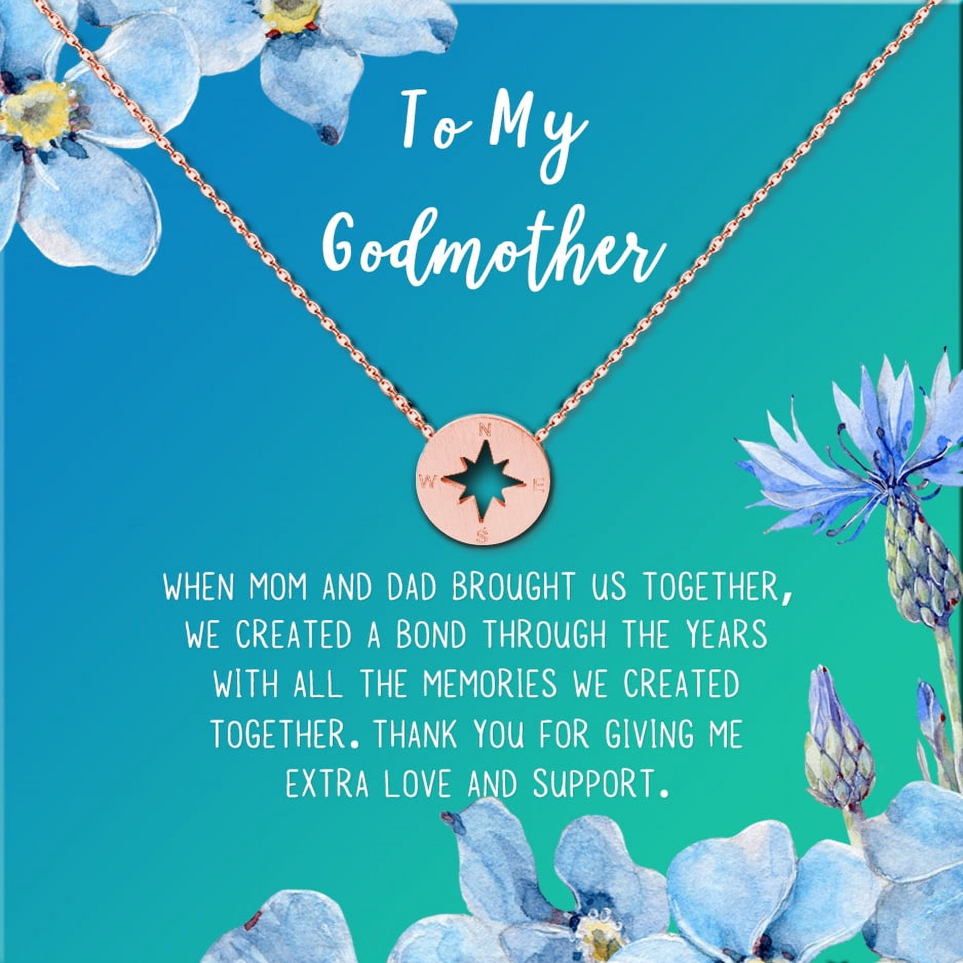 To My God Mother Mother's Day Gift, Gift for Her, Godmother's Day Gift, Godmother's Gift for Mother's Day, Godmother's Day Necklace and Card[Rose Gold Compass,Blue-Green Gradient]