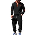 thumbnail image 2 of Gamivast Men's Cargo Tracksuit Quarter Zip Sweatshirt and Pants Set Contrast Elbow Patch Outfit for Outdoor Hiking Work Casual Daily Athletic Suit, 2 of 7