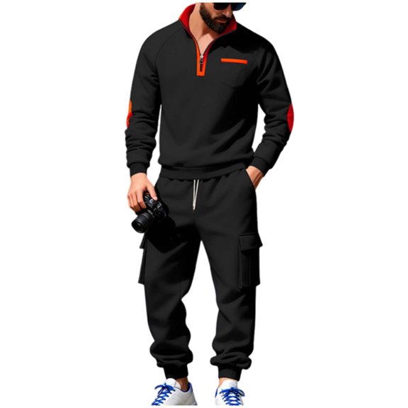 fheaev Sweatsuits for Men Fleece Lined Half Zipper Sweatshirt And Sweatpants Set Athletic Workout Track Suits 2 Piece Set Sweat Suit Outfits Tracksuits