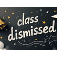 thumbnail image 4 of Chalkboard Style Class Dismissed Banner with Clouds Paper Plane and Bell Backdrop Party Decorations for School Events Graduation Celebrations End of Semester Parties and Classroom Decor, 4 of 4