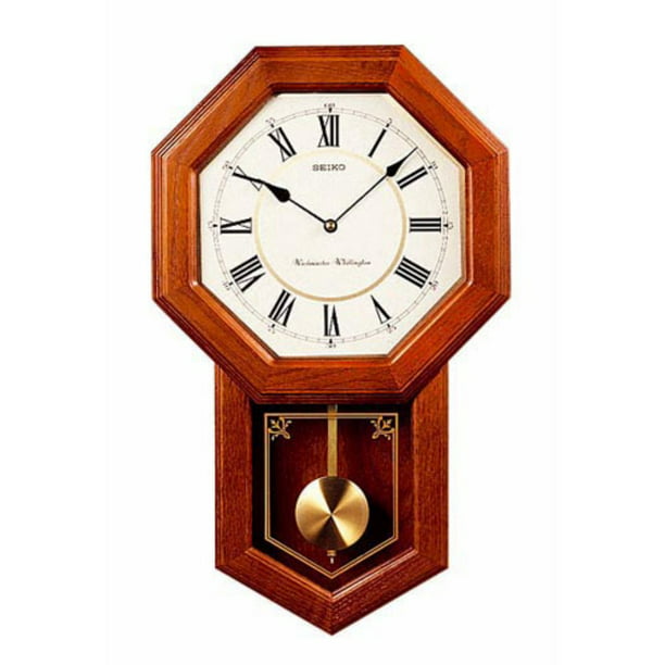Seiko Brown Oak Schoolhouse Wall Clock, Traditional Analog Quartz QXH110BLH  