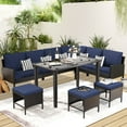 thumbnail image 2 of YIORTWO 7-Piece Patio Furniture Set, Small Space Outdoor Sectional with Tempered Glass Table & Waterproof Cushions, All-Weather Rattan for Backyard, Garden - Dark Blue, 2 of 10