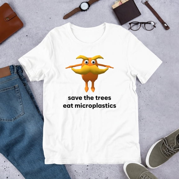 Save The Trees Eat Microplastics T-Shirt Funny Meme Graphic Tee, Weirdcore Humor Casual Shirt