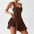 thumbnail image 3 of Backless Jumpsuit Tennis Dress with Pockets and for Yoga Gym Fitness Workout Short Skirt,Brown,L, 3 of 6