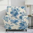 thumbnail image 2 of Renewold Elegant Floral Blue Beige Extra Large Recliner Cover Soft Thick Sofa Protector 4 Pieces Reclining Sofa Slipcover Recliner Seat Cover with Elastic Bottom and Side Pocket, 2 of 8