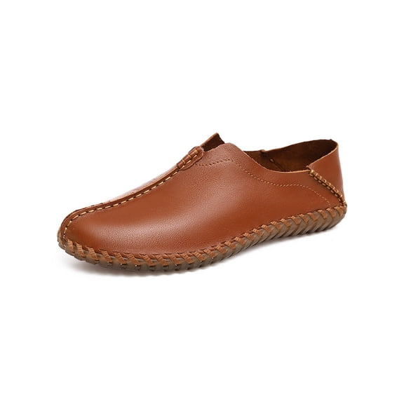 Men's Leather Loafers Casual Lightweight Flat Moccasins Outdoor Hiking Non-slip Driving Shoes Yellow 7 US