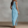 thumbnail image 4 of QUNYINEY Long Womens Dresses Sleeveless A Line Cotton Linen Blue Sundress Casual with Slit V Neck Loose Fit Dresses, 4 of 8