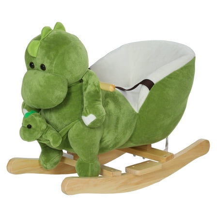 Qaba Baby Rocking Horse, Toddler Plush Dinosaur Animal Rocker with Seat Belt, 32 Songs, Hand Puppet, Kids Riding Horse Rocking Chair for 18-36 Months, Green