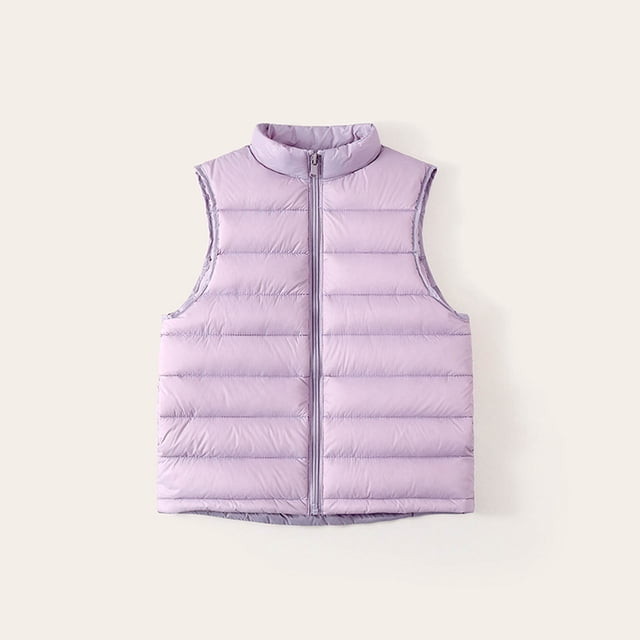 Boys Girls Lightweight Down Jacket with Stand Collar Solid Color Warm Puffer Coat for Children