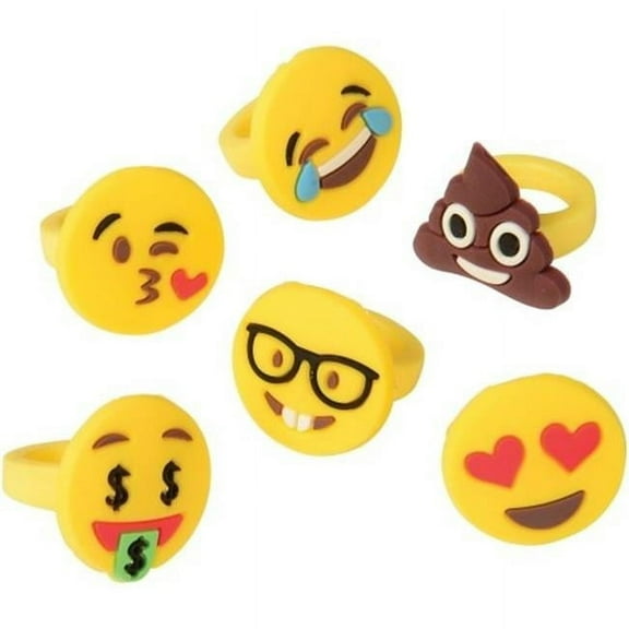 U. S. Toy Emoji Emoticon Rubber Texture Smilie Rings 1" Party Favors, 12 CT