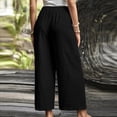 thumbnail image 5 of VEKDONE Women's Cotton Wide Leg Pants Side Button Split Loose Fit Long Pants Casual Vacation Beach Trousers with Pockets Black XL, 5 of 6