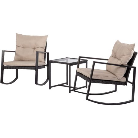 3 Pieces Outdoor Wicker Patio Rocking Bistro Rattan Chair Conversation ...