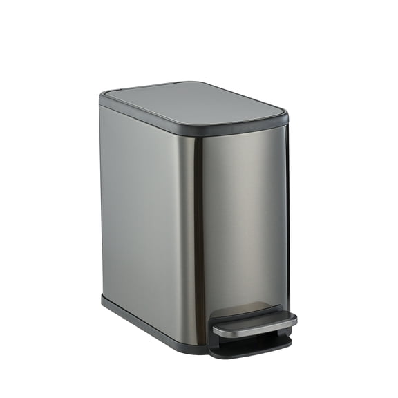 Simpli-Magic Bathroom Trash Can, 1.6 Gallon Stainless Steel Soft Close Step Garbage Bin with Infinity Edge Lid, Gunmetal