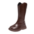 thumbnail image 1 of PEASKJP Rain Boots Girls Side Zipper Riding Shoes with Tassel Little Kid/Big Kid, Brown 28, 1 of 5