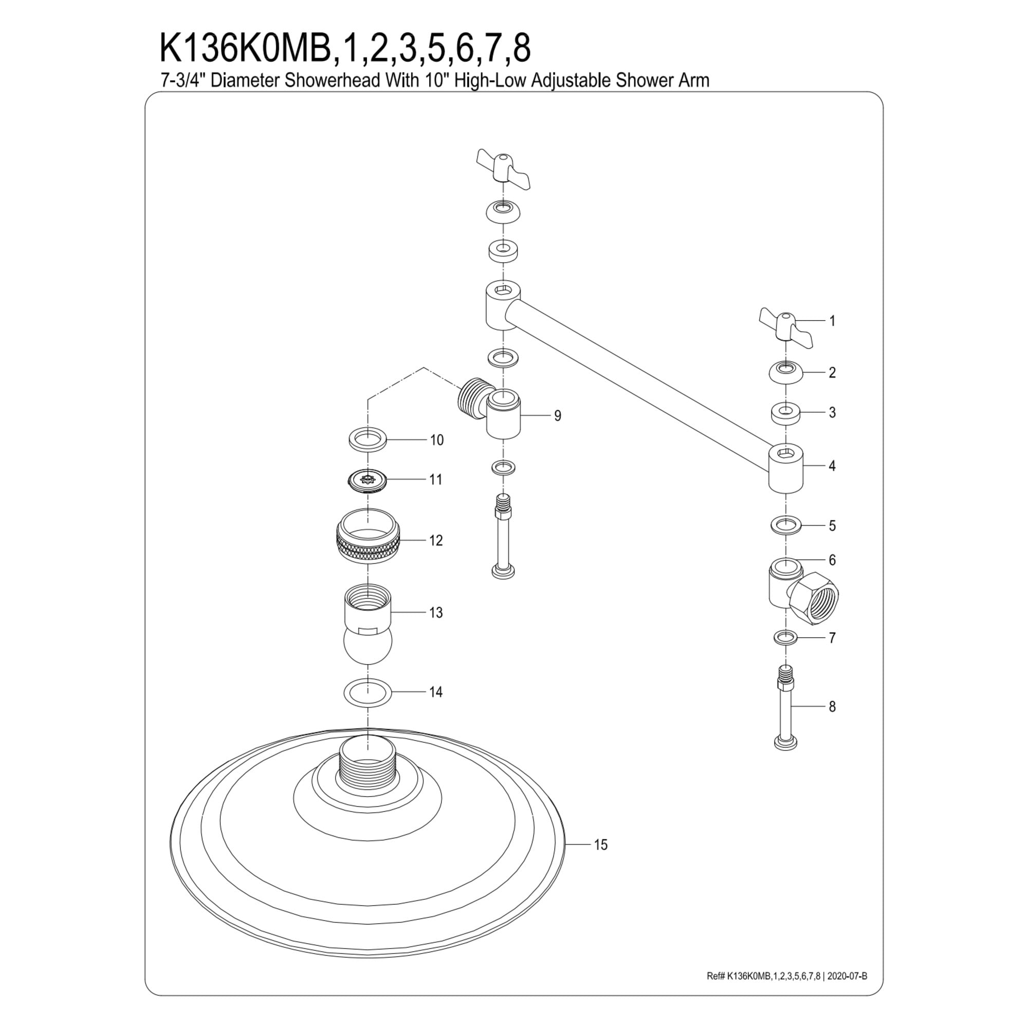 Kingston Brass K136K0MB Victorian 7-3/4 Inch Round Raindrop Brass Shower Head with 10-Inch High-Low Adjustable Shower Arm in Matte Black