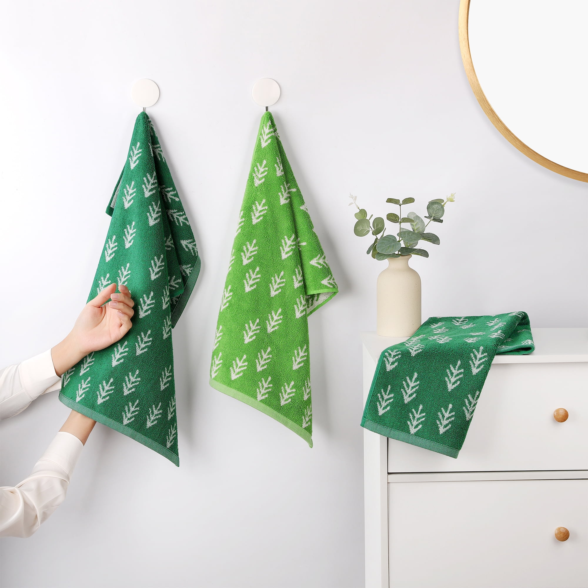 Unique Bargains Cute Plant Pattern Hand Towels Set for Bath, Kitchen Green 2-Piece