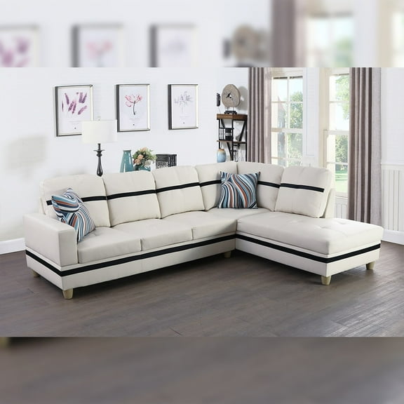 Star Home Living Corp Harry Faux Leather Right Sectional Sofa in White and Black
