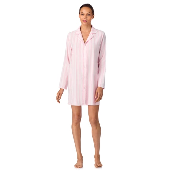 Aria Women's 100% Cotton Flannel Long Sleeve Notch Collar 34" Sleepshirt, Sizes XS-XXL