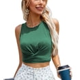 thumbnail image 1 of Camisa sin mangas con cuello redondo y parte delantera torcida para mujer, camiseta sin mangas elegante con pajarita en la espalda de Color liso para fiesta en la playa, 1 of 8