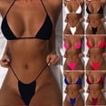 thumbnail image 1 of Womens Sexy solid Thong Bikini Set Skimpy Triangle Swimsuit, 1 of 4
