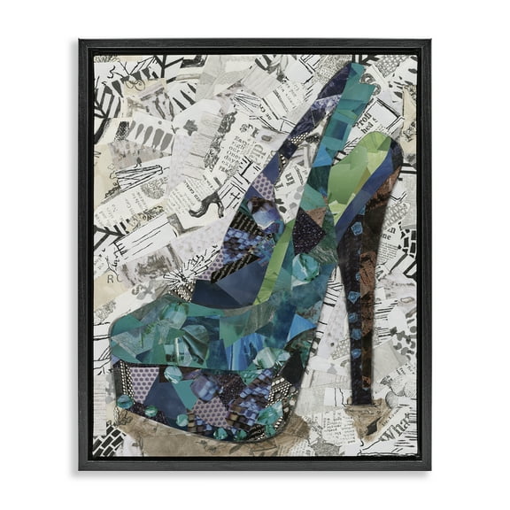 Stupell Industries Collaged High Heel Fashion Painting Black Floater Framed Canvas Art Print Wall Art, 17 x 21