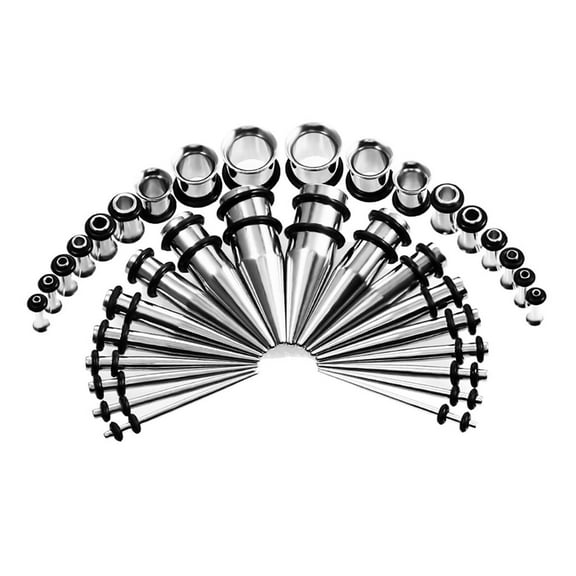 Vogem 36pcs Stainless Steel Ear Stretching Kit 14G-00G Ear Gauges Plugs Tapers Stretcher
