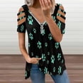 thumbnail image 2 of Light Blue Paw Print Pattern Womens Summer V Neck Zipper Top Short Sleeve T Shirt Off Shoulder Top Casual Classy Loose Shirts, 2 of 7