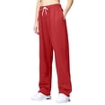 thumbnail image 4 of BKQCNKM Sweatpants Women Joggers for Women Baggy Pants Solid Color Sports Pants Casual Loose Drawstring Pockets Wide Straight Pants Casual Pants for Women Red 2 L, 4 of 9