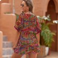 thumbnail image 4 of Mola De Panama Flower Beach Cover Ups Women V Neck Short Sleeve Dress Coverups Beachwear, 4 of 6