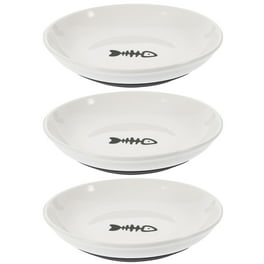Ceramic Cat Food Bowls Set - 3-Piece Shallow Dish With Non-Slip Silicone Base, Anti-Whisker Fatigue Design