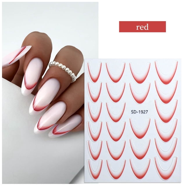 Vaidha Gradient Line Nail Stickers for Nail Art,Colored Style Nail Decals Sticker Nails 3D Self-Adhesive Manicure Strip Nail Design for Women DIY Acrylic Nails Decoration