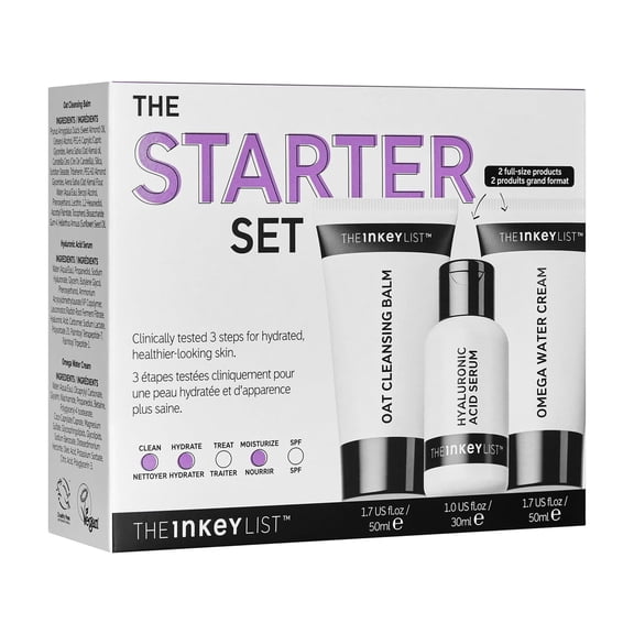 The INKEY List Starter TMA2 Set, Oat Cleansing Balm, Hyaluronic Acid Serum & Omega Water Cream, Nourishing Skincare Set, Gentle Cleanser, Suitable For All Skin Types