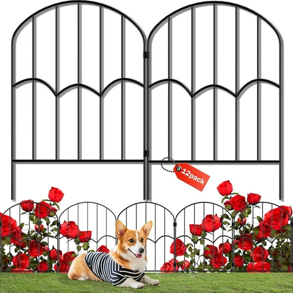 Decorative Garden Fence Dog Fence Outdoor for Yard 26ft (L) X 2ft (H) Black Animal Barrier with No-Dig Stakes Arched Rustproof Metal Wire Decorative for Flower Landscaping and Garden Edging