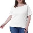 thumbnail image 2 of DARING DIVA Women's Plus Textured Rolled Sleeve Tee Crew Neck Blouses 1X White, 2 of 6