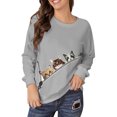thumbnail image 3 of Fashnice Chandail en Molleton pour Femmes Col Rond Hauts Imprimé Chat Chandail Loisirs Automne Gris m, 3 of 5