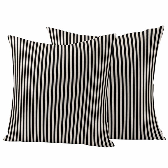Black Striped Outdoor Pillow Covers, Waterproof Decorative Throw Pillowcases Set of 2, Modern Simple Farmhouse Beige Vintage Couch Cushion Cases with Zipper for Outside Patio Garden Sofa 18"x18"