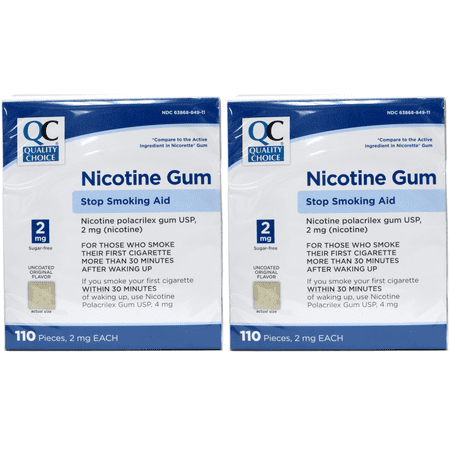 QC Nicotine Gum Stop Smoking Aid Original 110 Pieces, 2mg Each Each Pack of 2