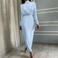 thumbnail image 2 of Ersazi Modest Dresses for Women Woman Solid Color Long Sleeve Waist in Fashion Fallow Commuting Long Dress Light Blue L, 2 of 6