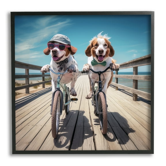 Stupell Industries Coastal Bicycle Dogs Animals & Insects Painting Black Framed Art Print Wall Art, 12 x 12
