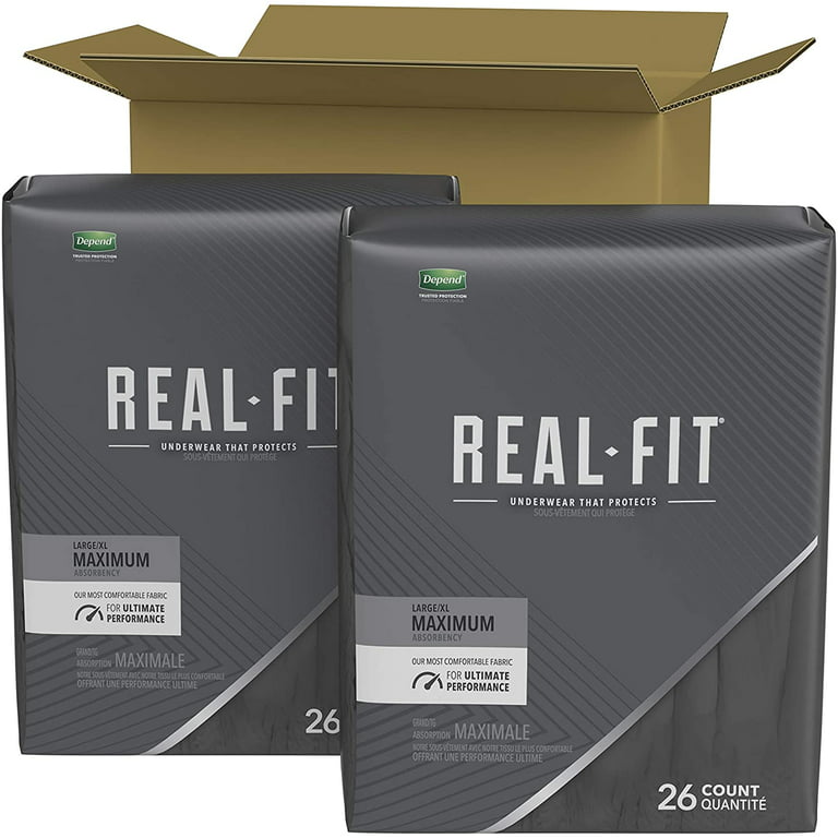 Depend Real Fit Incontinence Underwear for Men, Maximum Absorbency,  Disposable, Large/Extra-Large, Black, 52 Count (Packaging May Vary)
