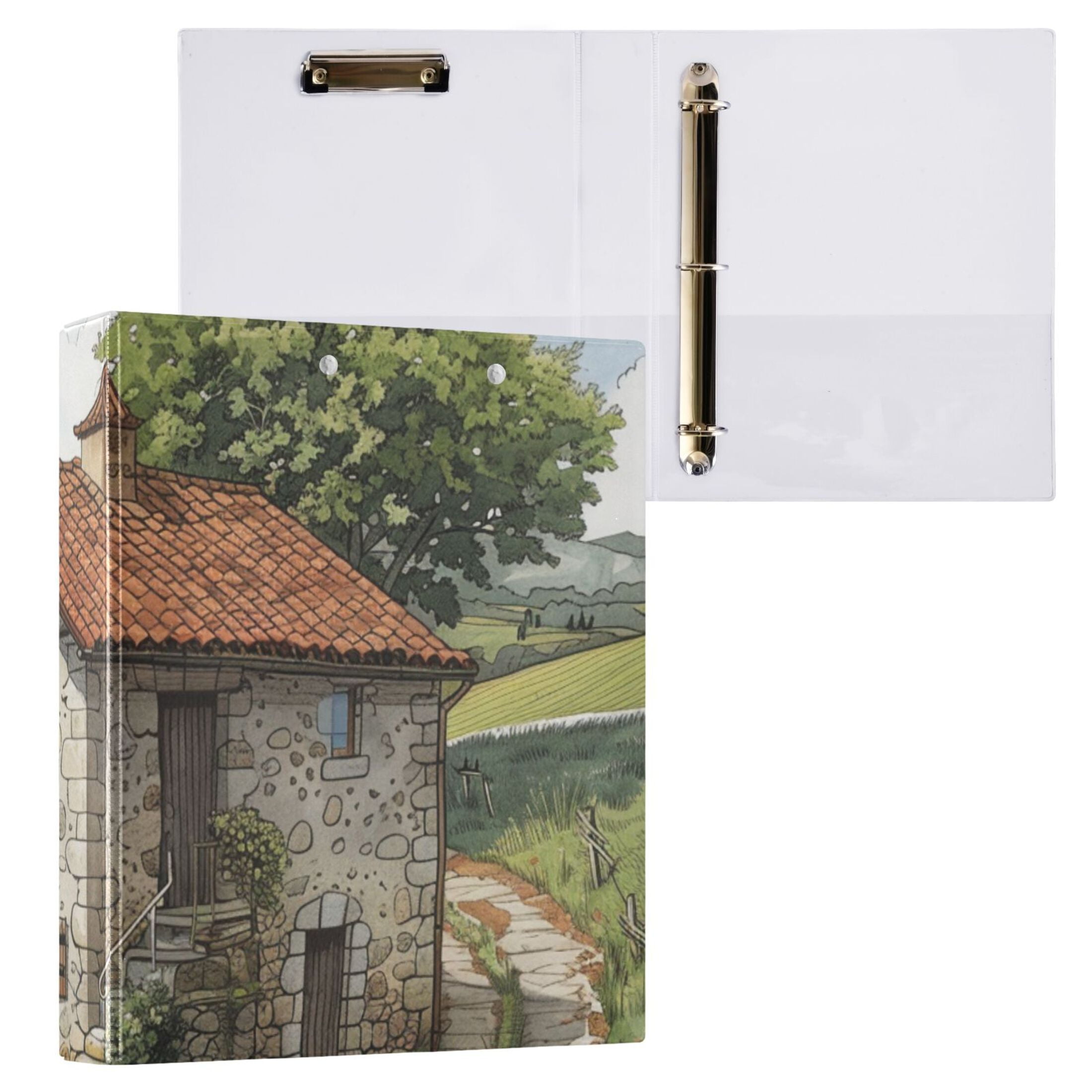 Farmhouse Trees 3 Ring Binders 1.5 inch Hardcover File Folders with Interior Pockets A4 Size Organizer for School Office Hospital