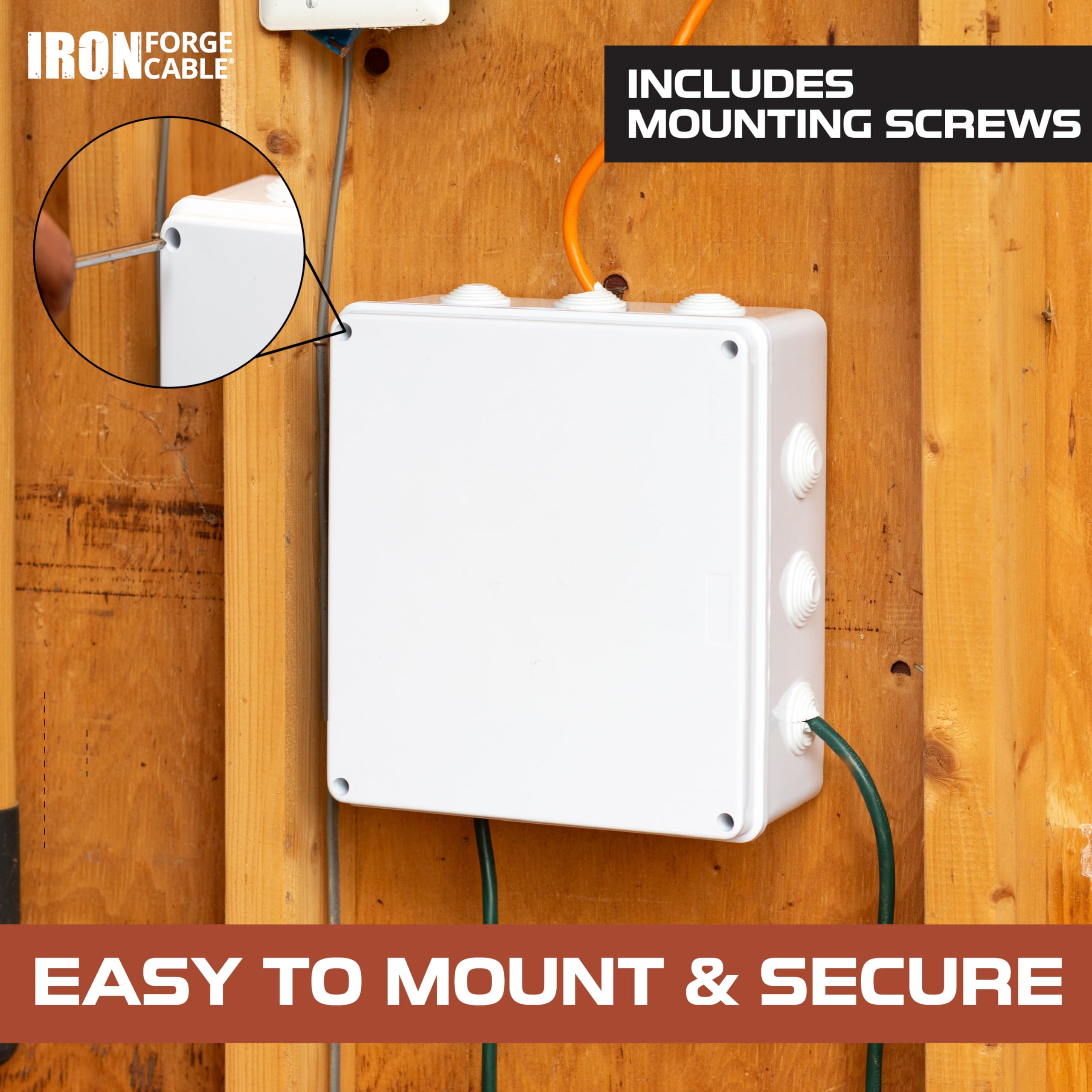 Iron Forge Cable Outdoor Electrical Box, 8" x 8" x 3.2" Inch White Junction Box with Complete Accessories, Drillable Waterproof Enclosure ABS Plastic Box with Cover for Electronics IP65