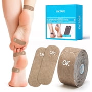 OK TAPE Blister Prevention Tape, 100 Pcs, Moleskin for Blisters, No-Residue Blister Bandages for Feet & Body, Heel Patches, 1.2in X 3.5in Precut Strips - Brown