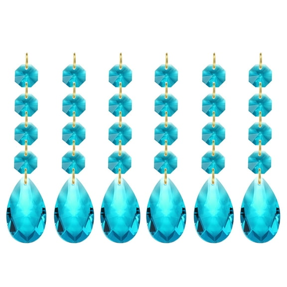 Uxcell Teardrop Crystal Chandelier Pendants Beads, 6 Pack 120mm Length 38mm Prisms Parts Beads Navy Blue