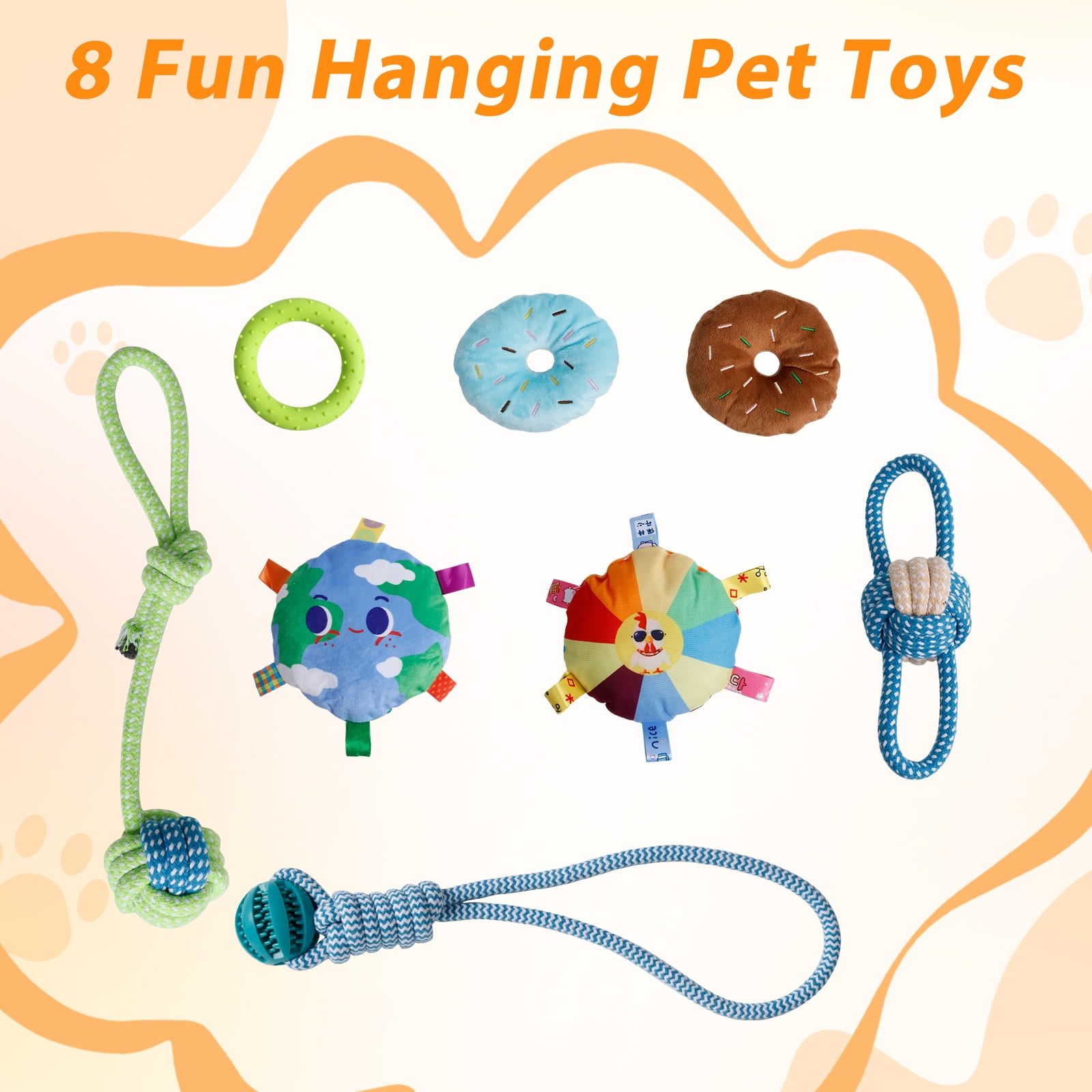 JDNRXO Puppy Play Gym with Hammock - 8 Hanging Toys & Enrichment Center for Small Dogs, Adjustable PVC Indoor Jungle Gym with Bungee Straps